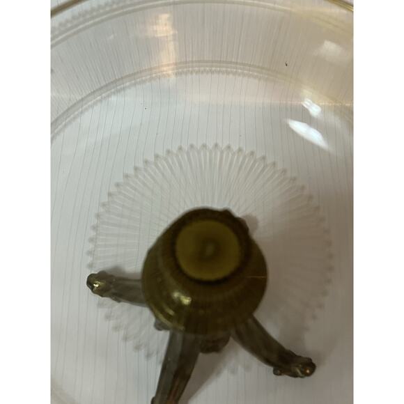 Vtg Ornate Metal Pedestal Soap Dish Antique Brass Tone Removable Glass Dish 5” - Picture 6 of 10